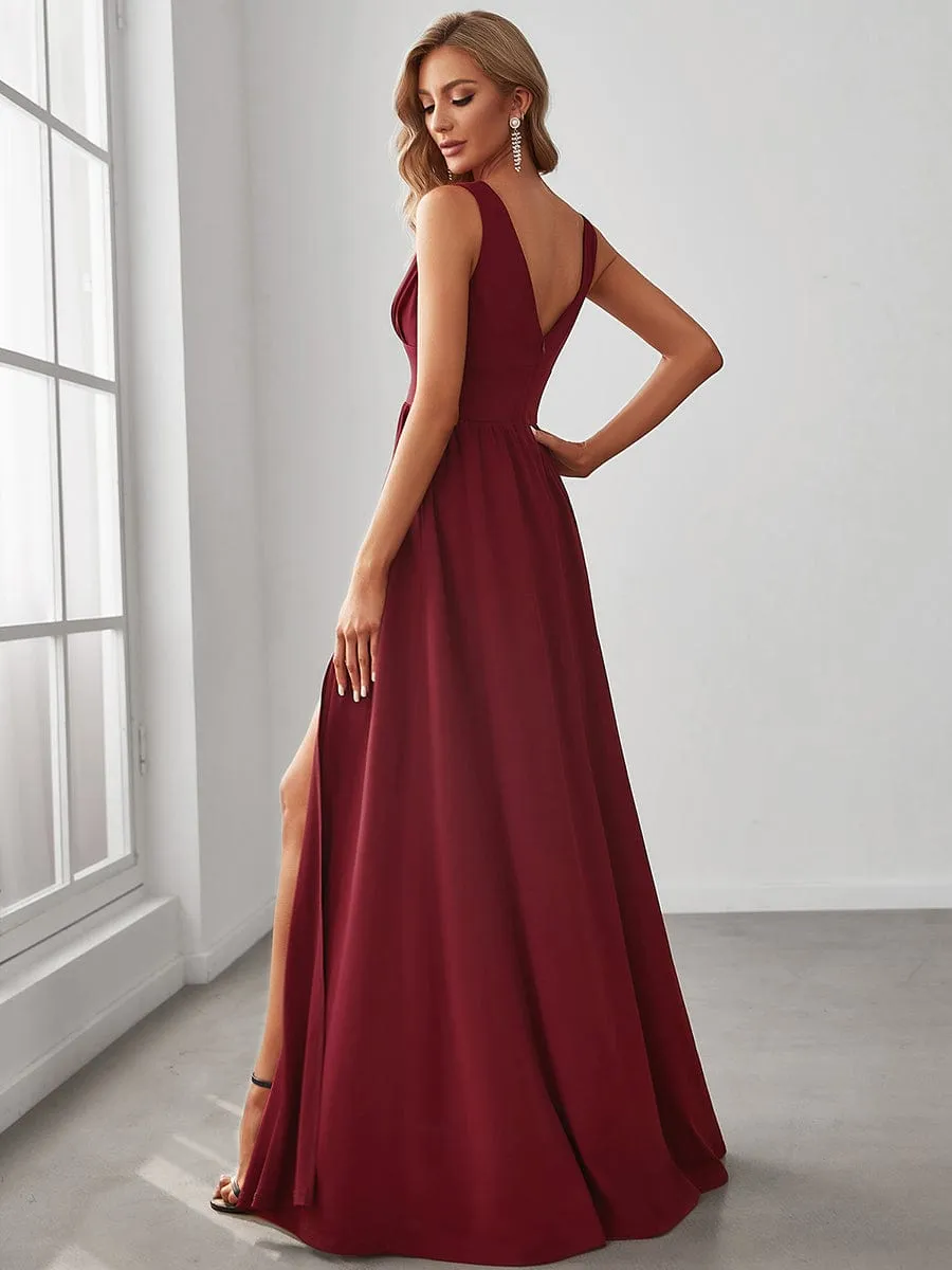 A Line Sleeveless Bridesmaid Dresses with Deep V Neck - Elegant and Stylish