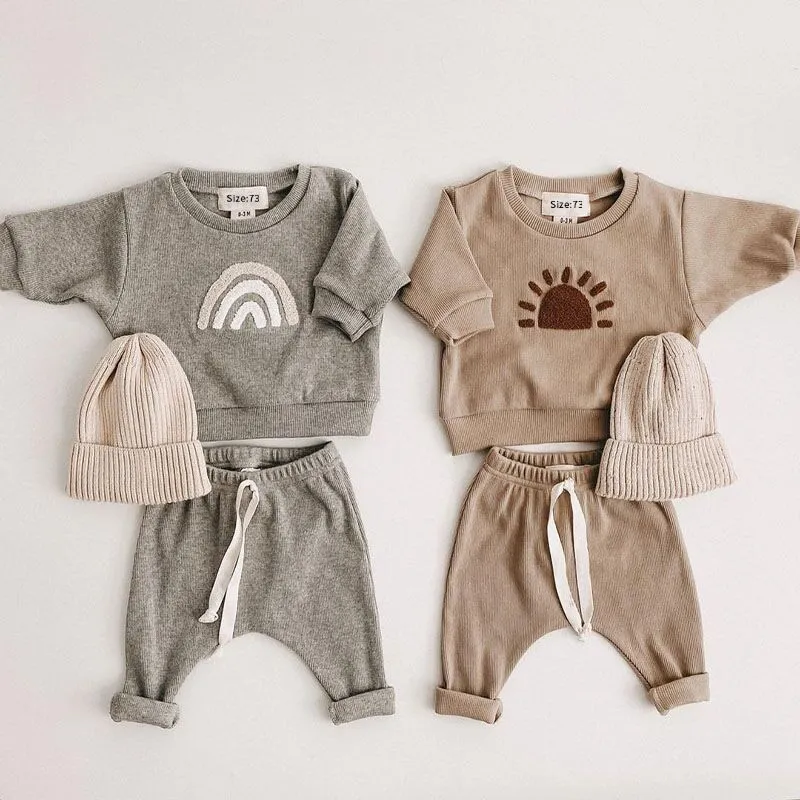 Baby Rainbow Sun Pattern Hoodies Combo Pants Sets