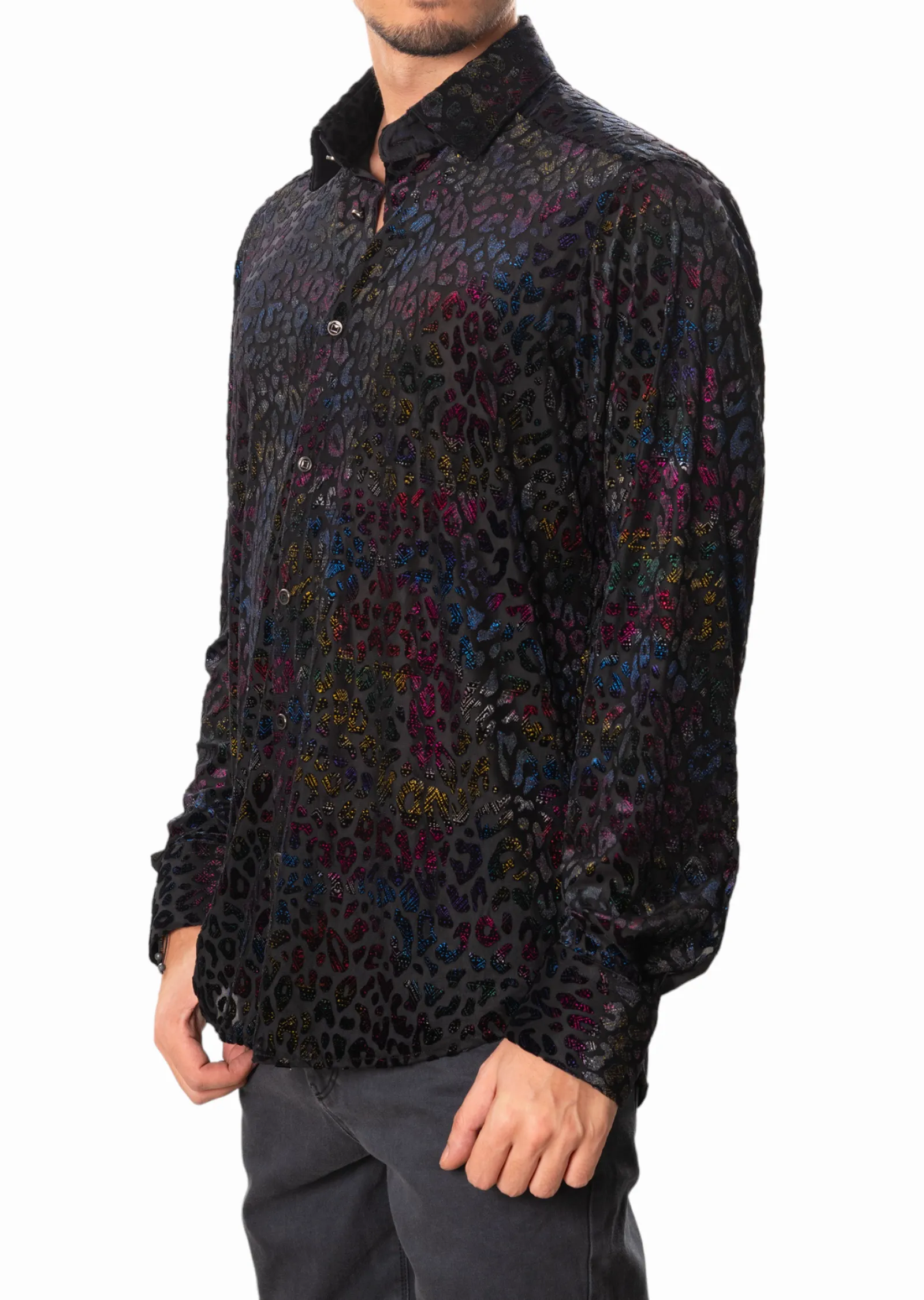 Black Multicolor Leopard Velvet Shirt