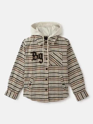 Blue Giraffe Boys Multi Checked Hooded Full Sleeves Shacket