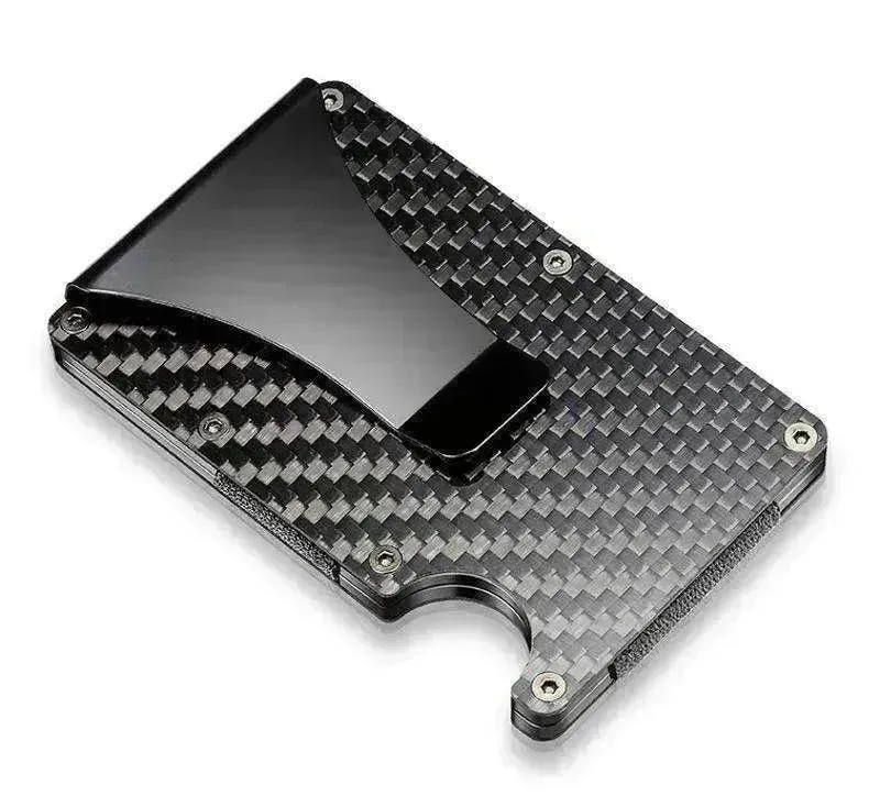 Carbon Fiber Blocking Slim Money Clip RFID Card Holder Metal Men Wallet Gift