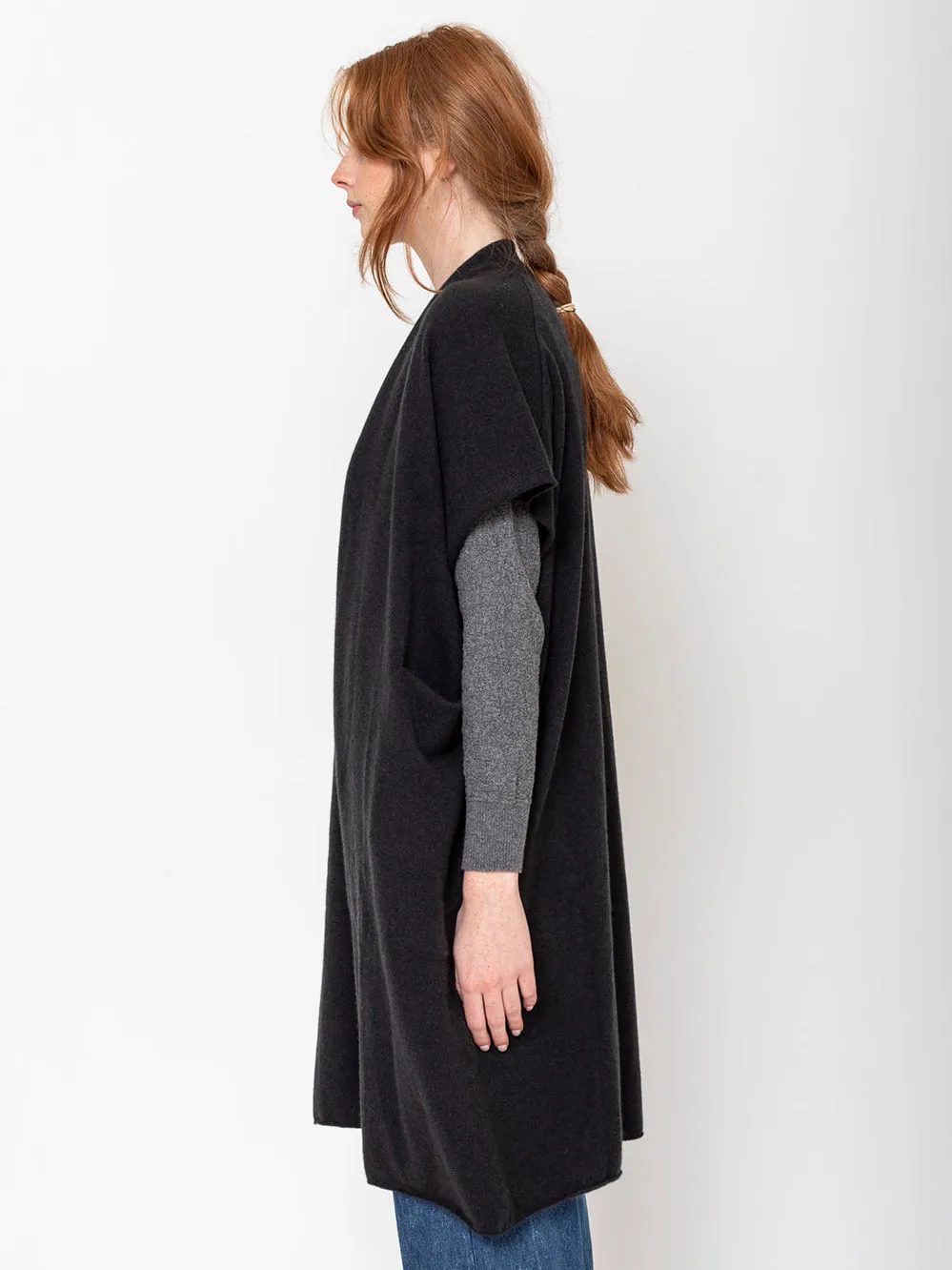 Cashmere Long Vest - Sumi/Black