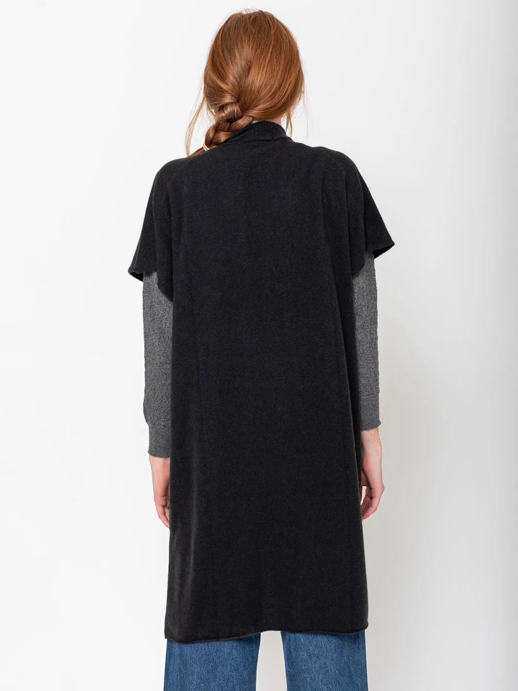 Cashmere Long Vest - Sumi/Black