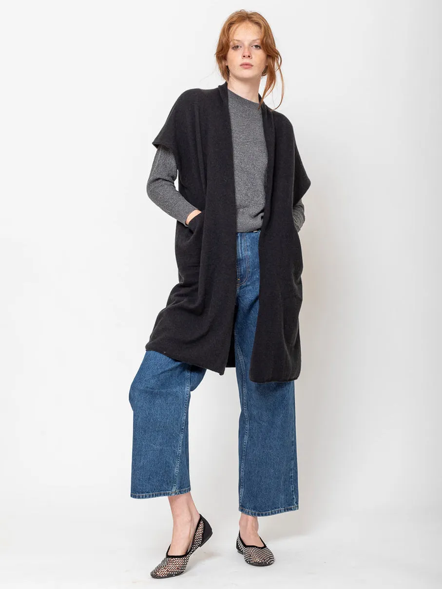 Cashmere Long Vest - Sumi/Black