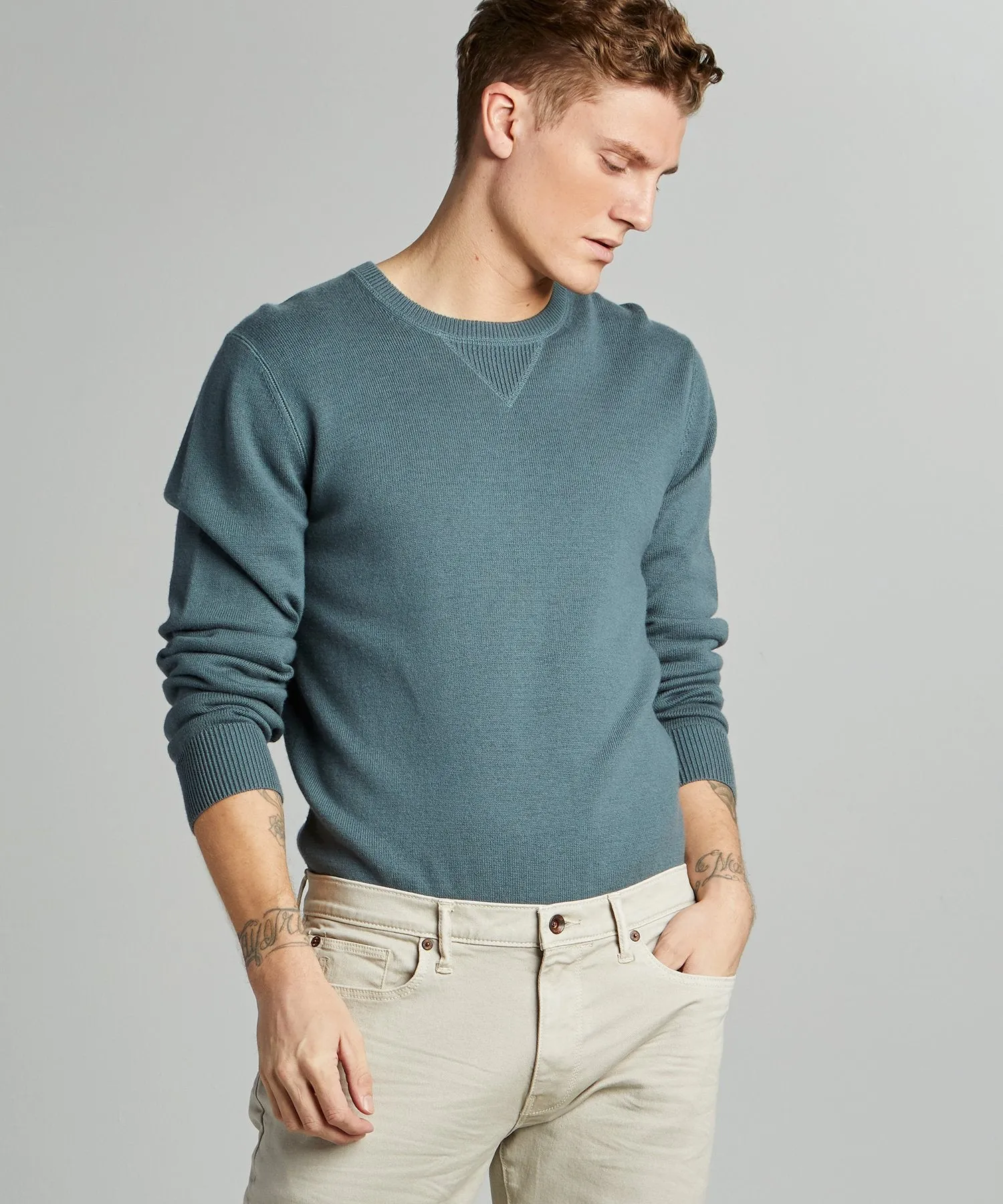 Cotton Cashmere Sweater in Blue