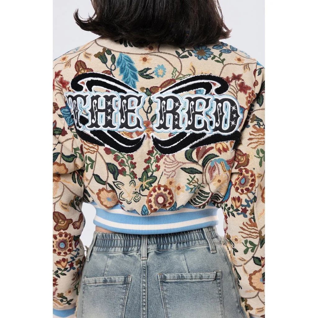 Cropped Tapestry Varsity Jacket - Botanic