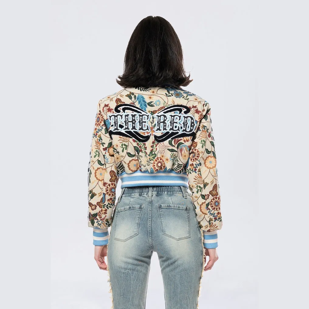 Cropped Tapestry Varsity Jacket - Botanic