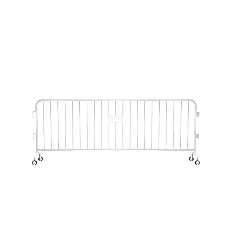 Crowdmaster® Crowd Control Powder Coated Heavy Duty Steel Barricade - Roller Feet - 8.5 Ft Long - White