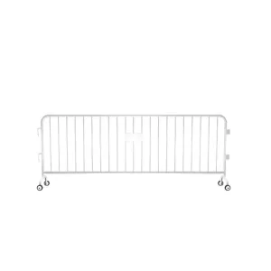 Crowdmaster® Crowd Control Powder Coated Heavy Duty Steel Barricade - Roller Feet - 8.5 Ft Long - White