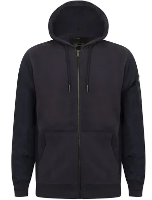 Devo Zip Through Hoodie with Contrast Sleeves in Navy - Dissident