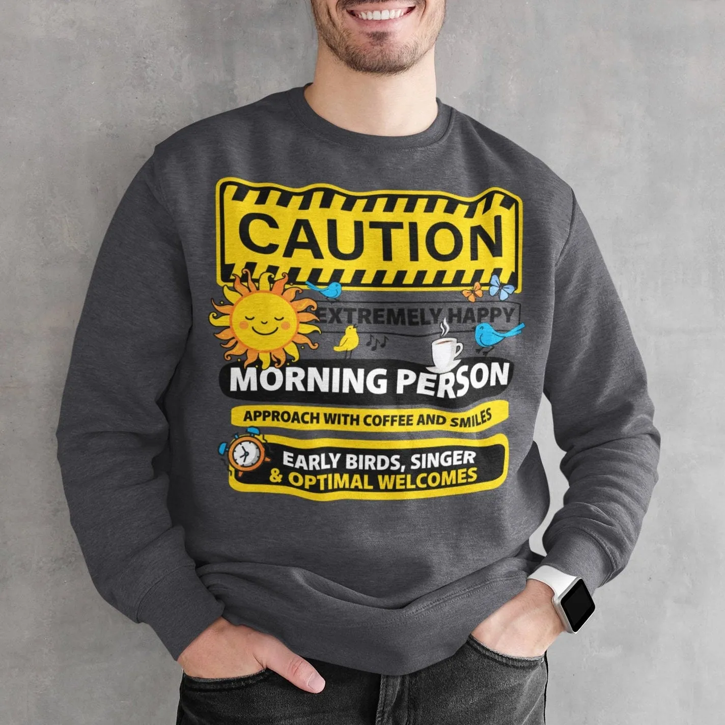 Extremely Happy Morning Person T-Shirt, Coffee and Sunshine Graphic Tee, Early Birds Singer Shirt