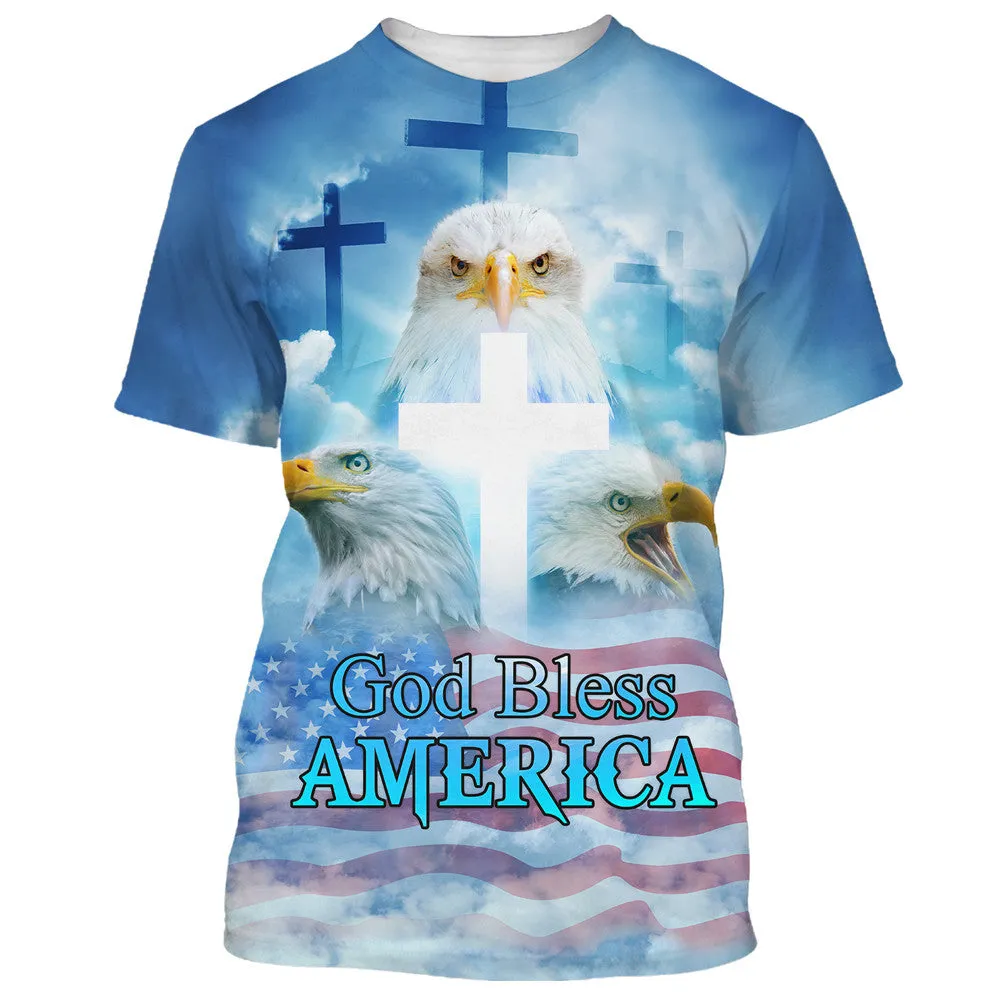 God Bless America Flag With Eagle 3D All Over Printed Shirt for Men and Women