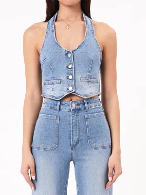 Halter Vest Ranch: Mid Vintage Blue FINAL SALE