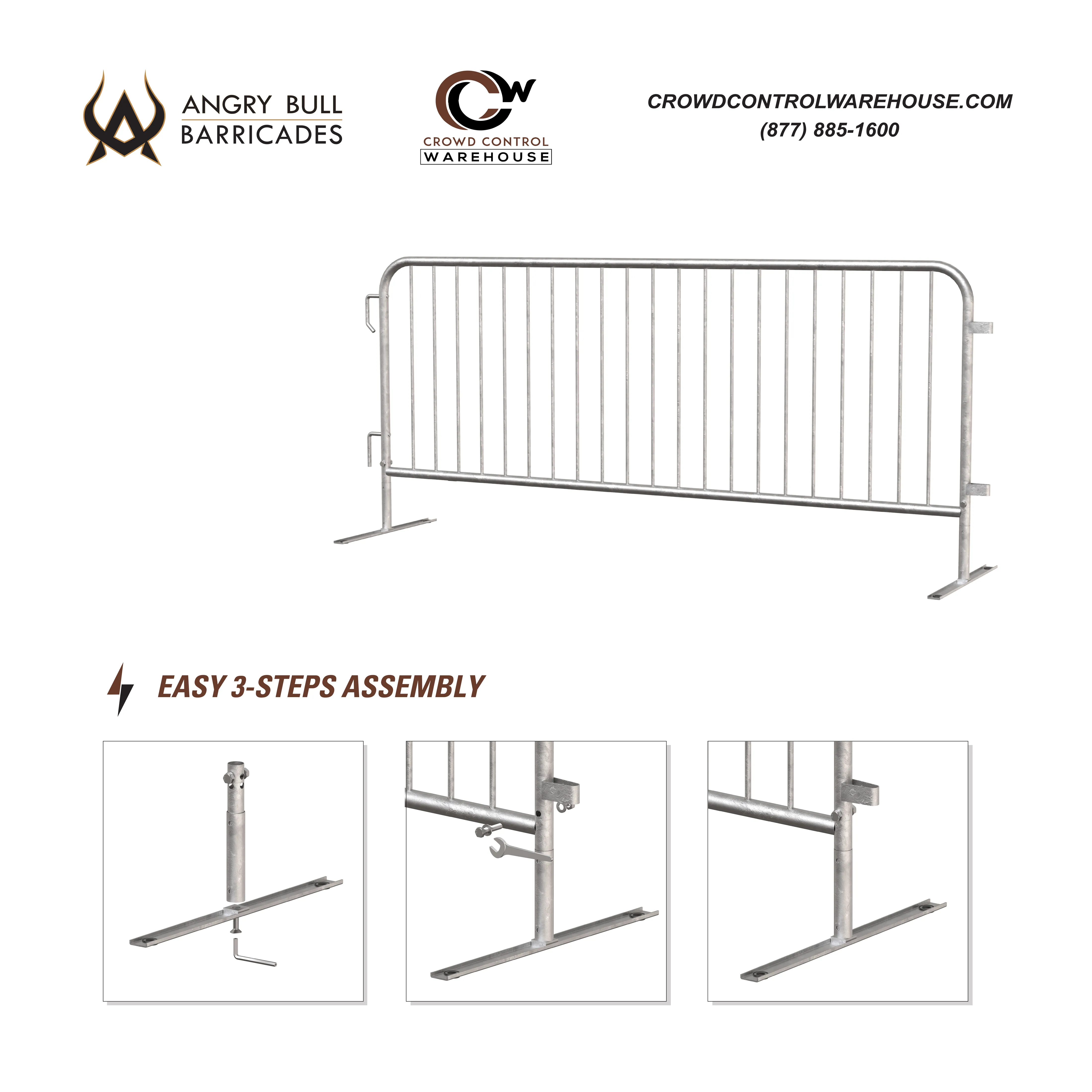 Heavy Duty Interlocking Steel Barricade, 8.5 Ft., Safety Yellow - Angry Bull Barricades