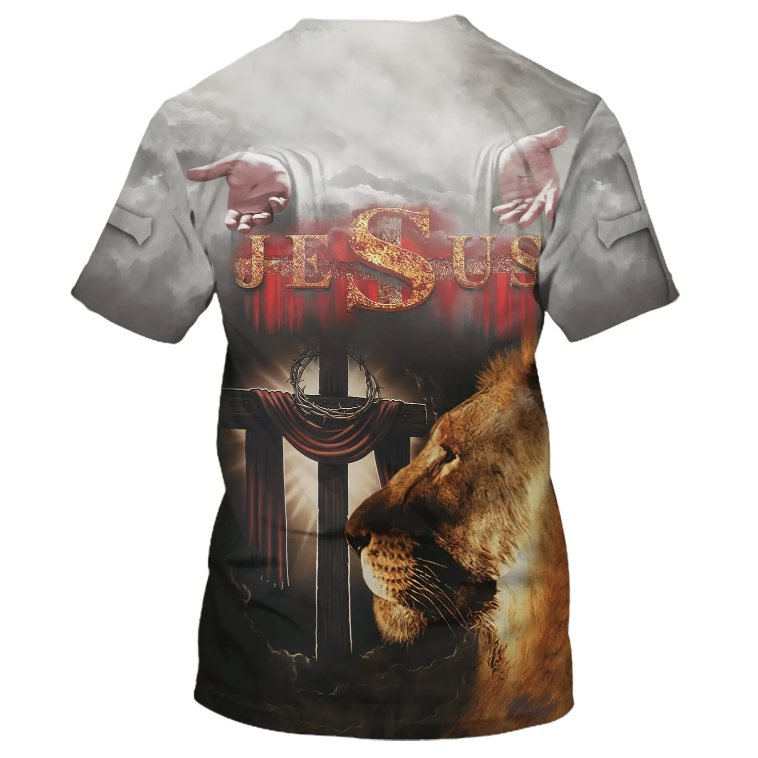 Jesus Arms Open Lion Cross 3D All Over Printed Shirt for Men and Women