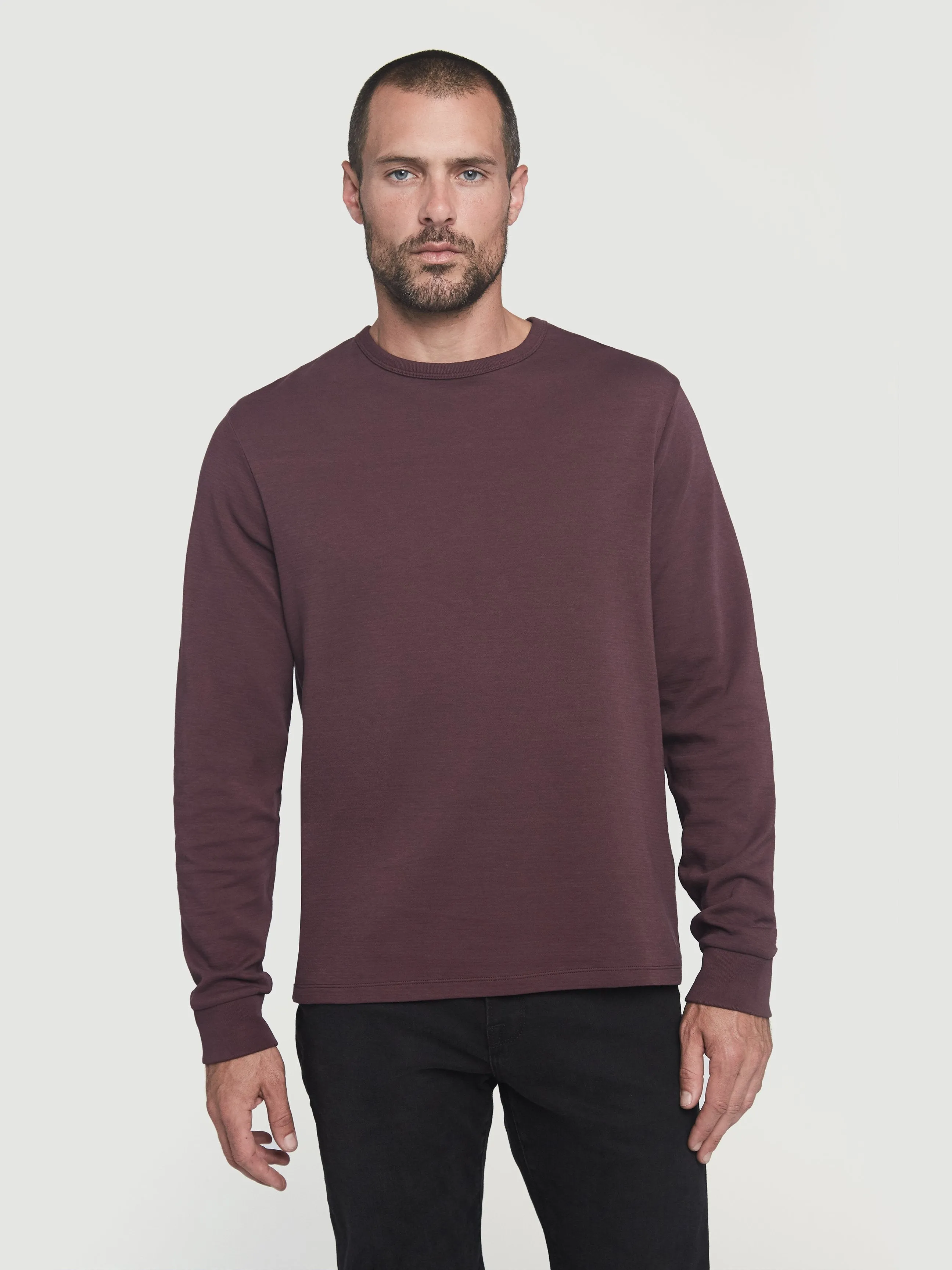 Long Sleeve Quilted Crew -- Burgundy