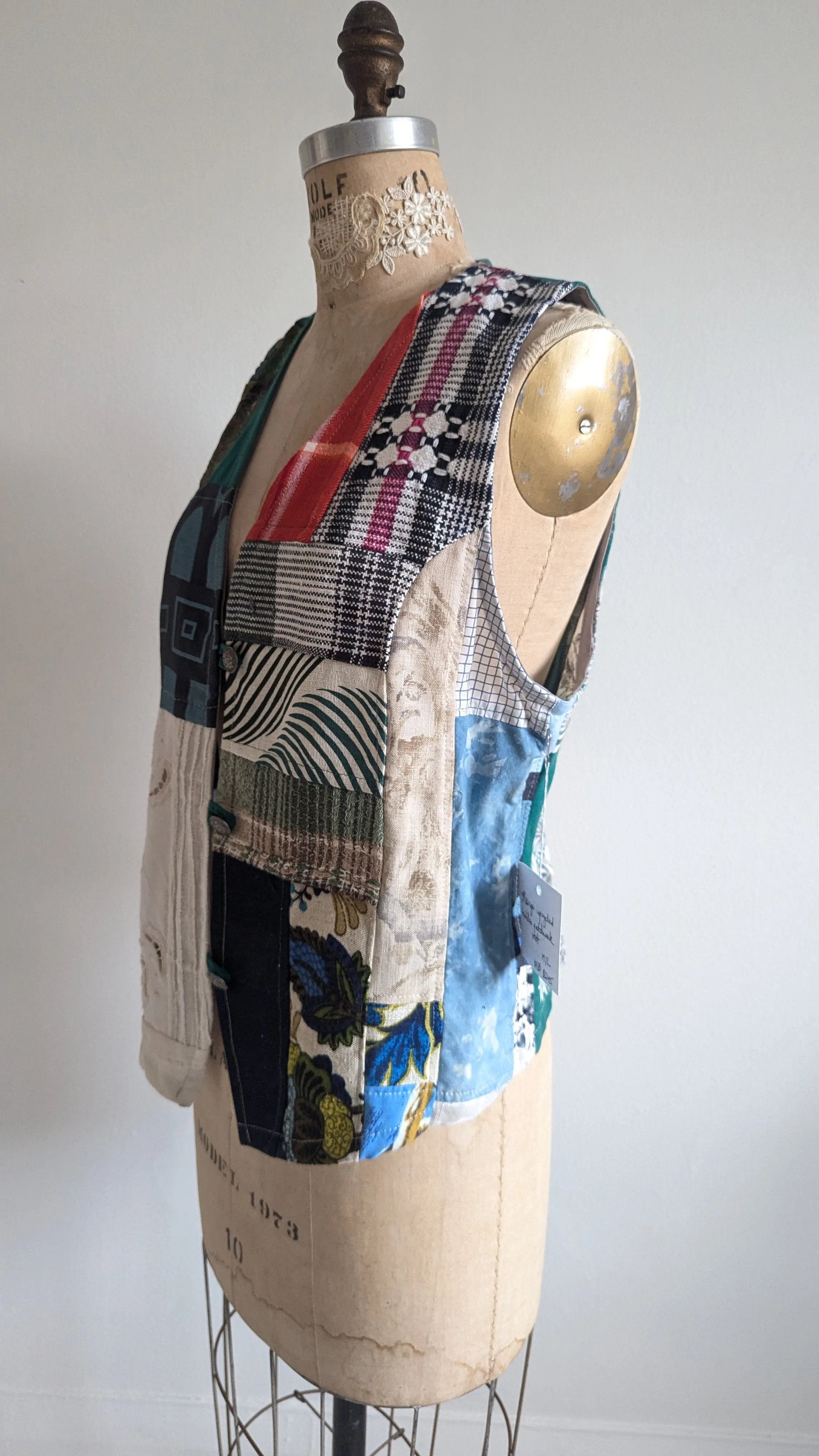 Margo Vest with Patchworked Upcycled Textiles M/L #MARGOV12