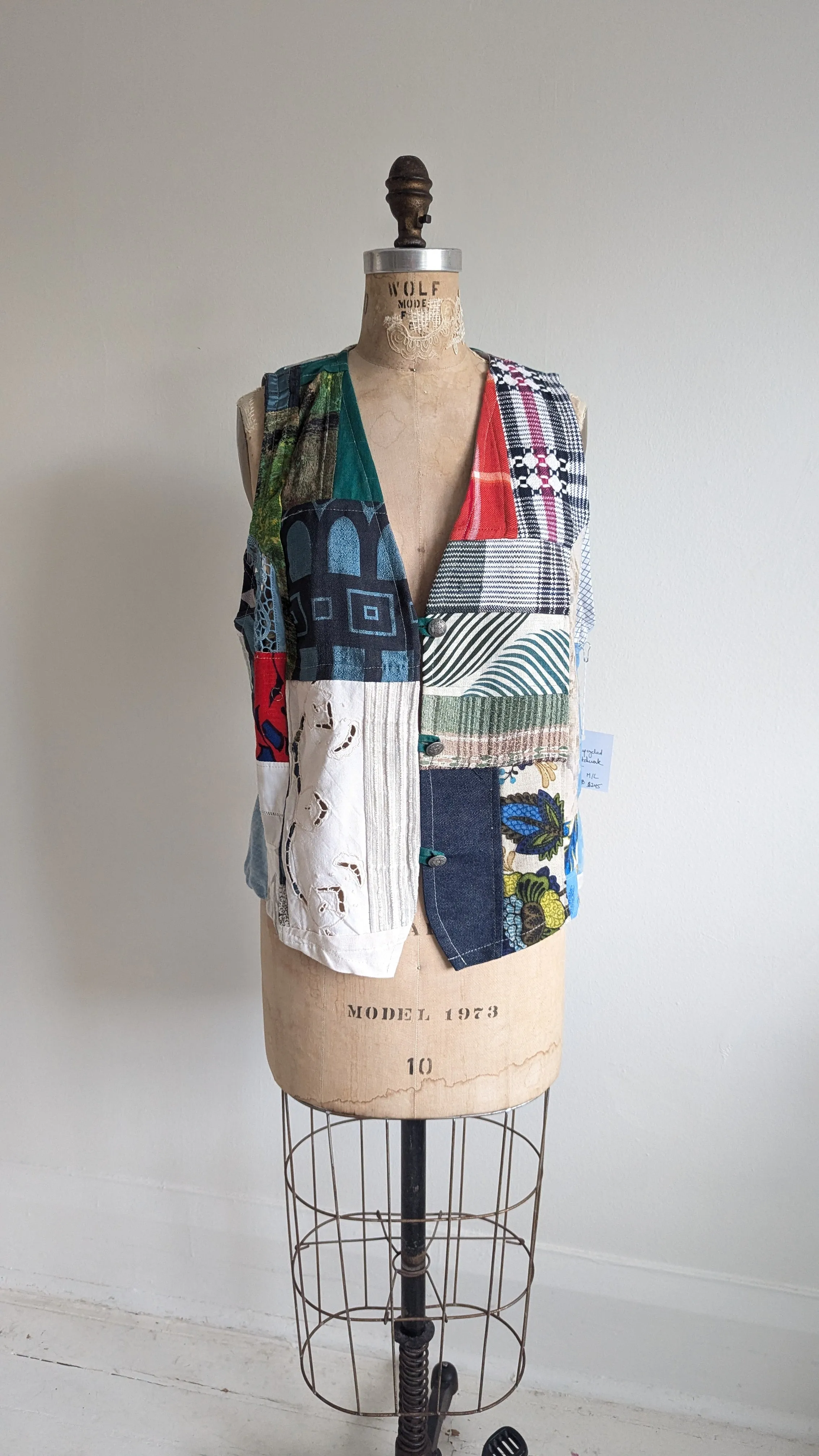 Margo Vest with Patchworked Upcycled Textiles M/L #MARGOV12