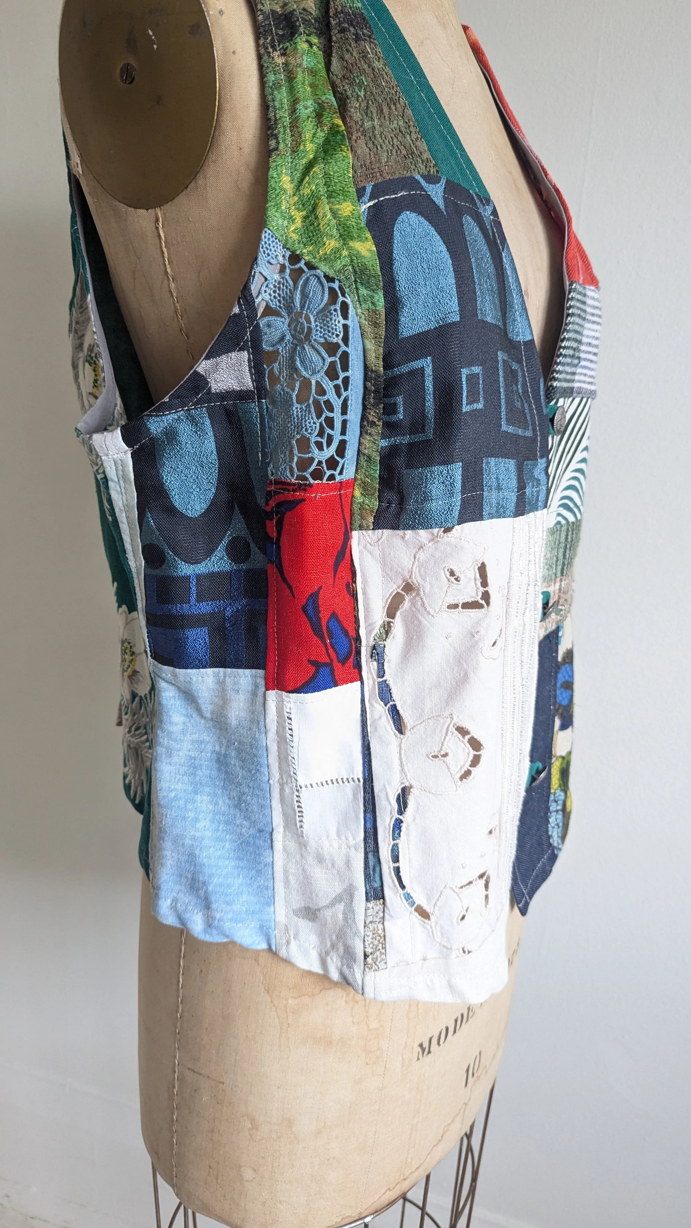 Margo Vest with Patchworked Upcycled Textiles M/L #MARGOV12