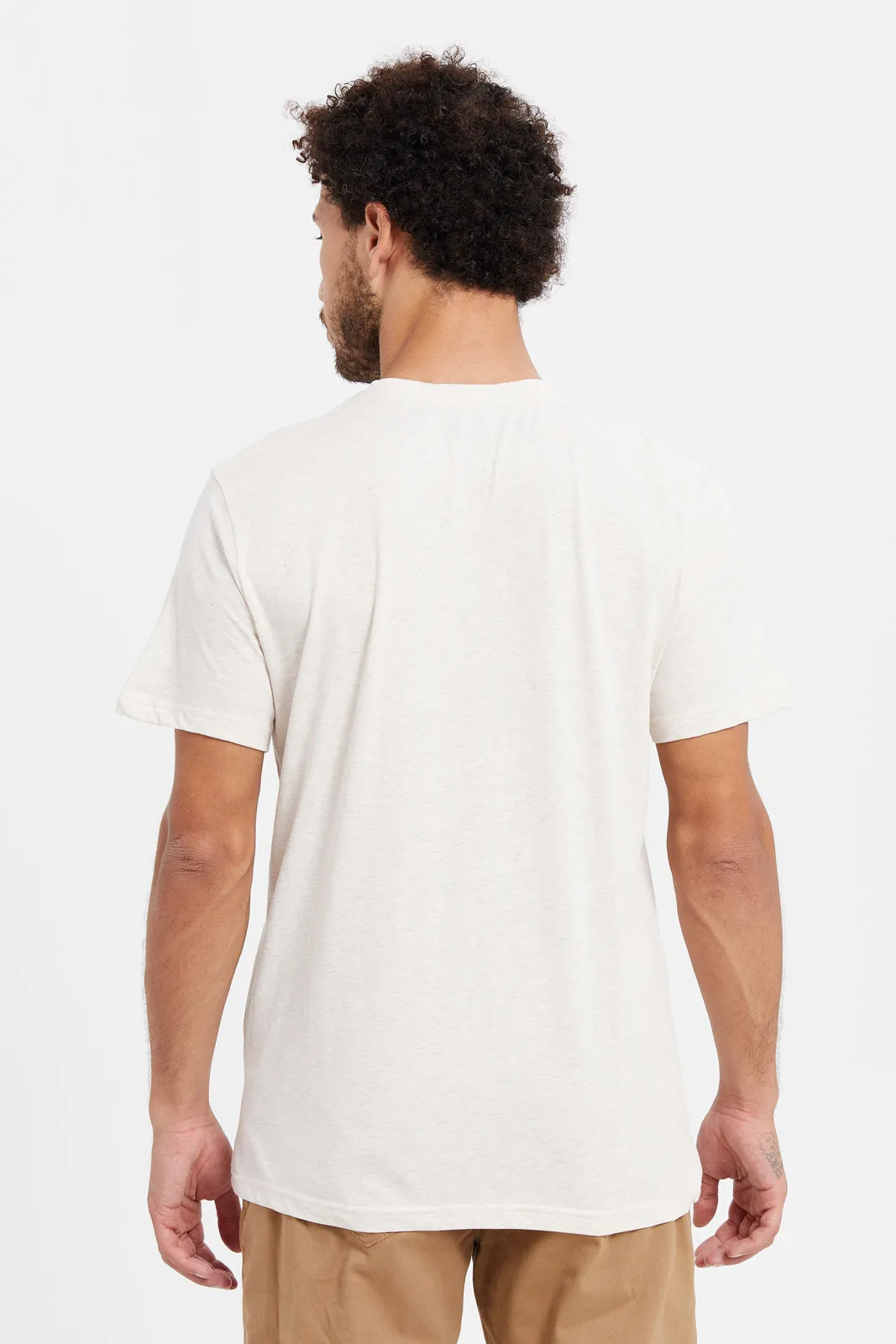 Men Beige Plain Round Neck T-Shirt