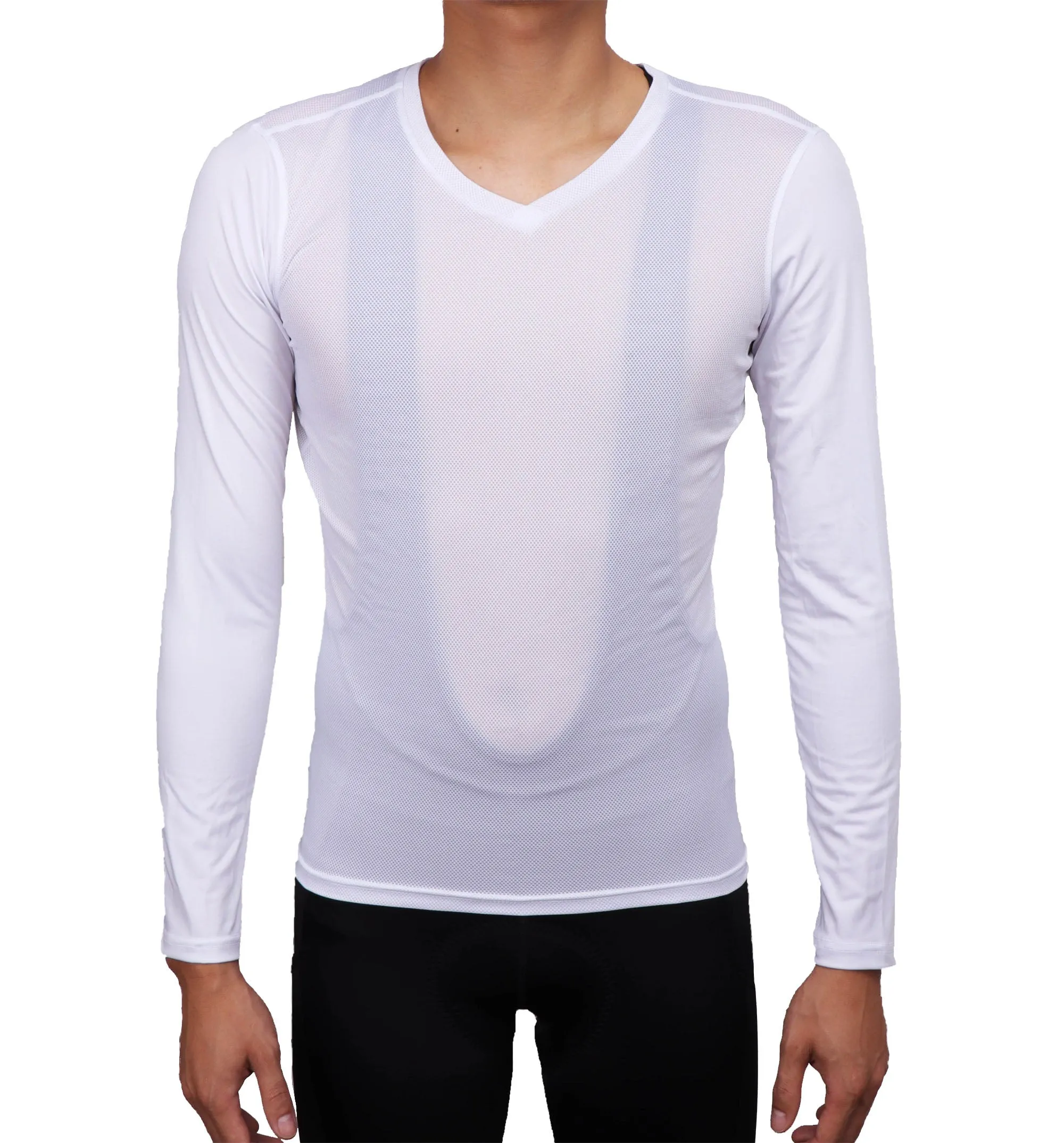 Men's Mesh Base Layer - White Long Sleeve Cycling Undershirt