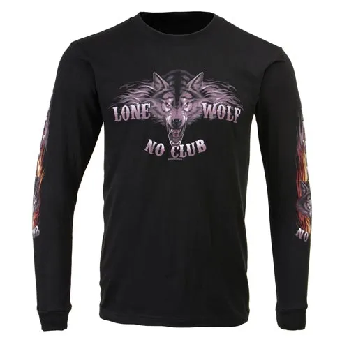 Milwaukee Leather MPMH117001 Men's 'Lone Wolf No Club' Biker Long Sleeve T-Shirt