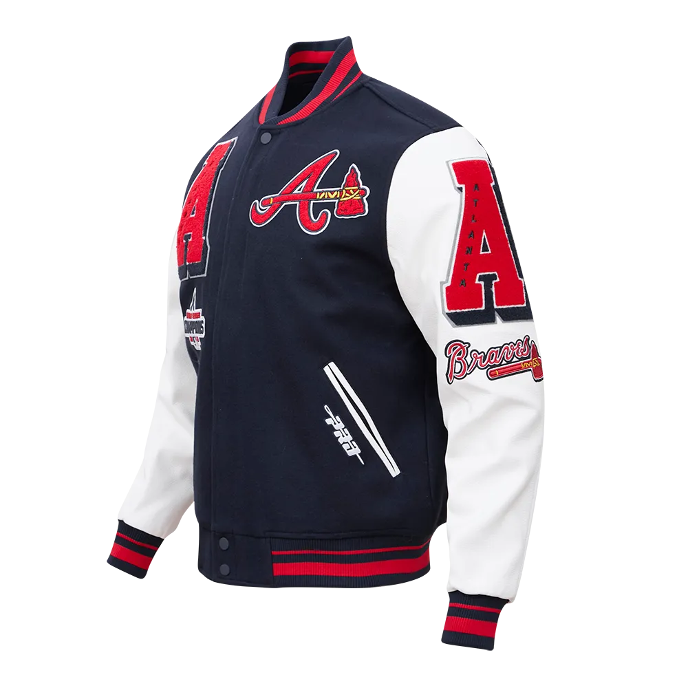 MLB ATLANTA BRAVES MASHUP MEN'S RIB WOOL VARSITY JACKET (MIDNIGHT NAVY/RED/MIDNIGHT NAVY)