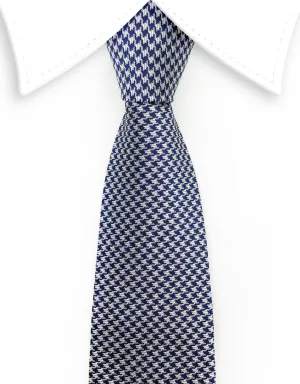 Navy Blue & Silver Houndstooth Tie