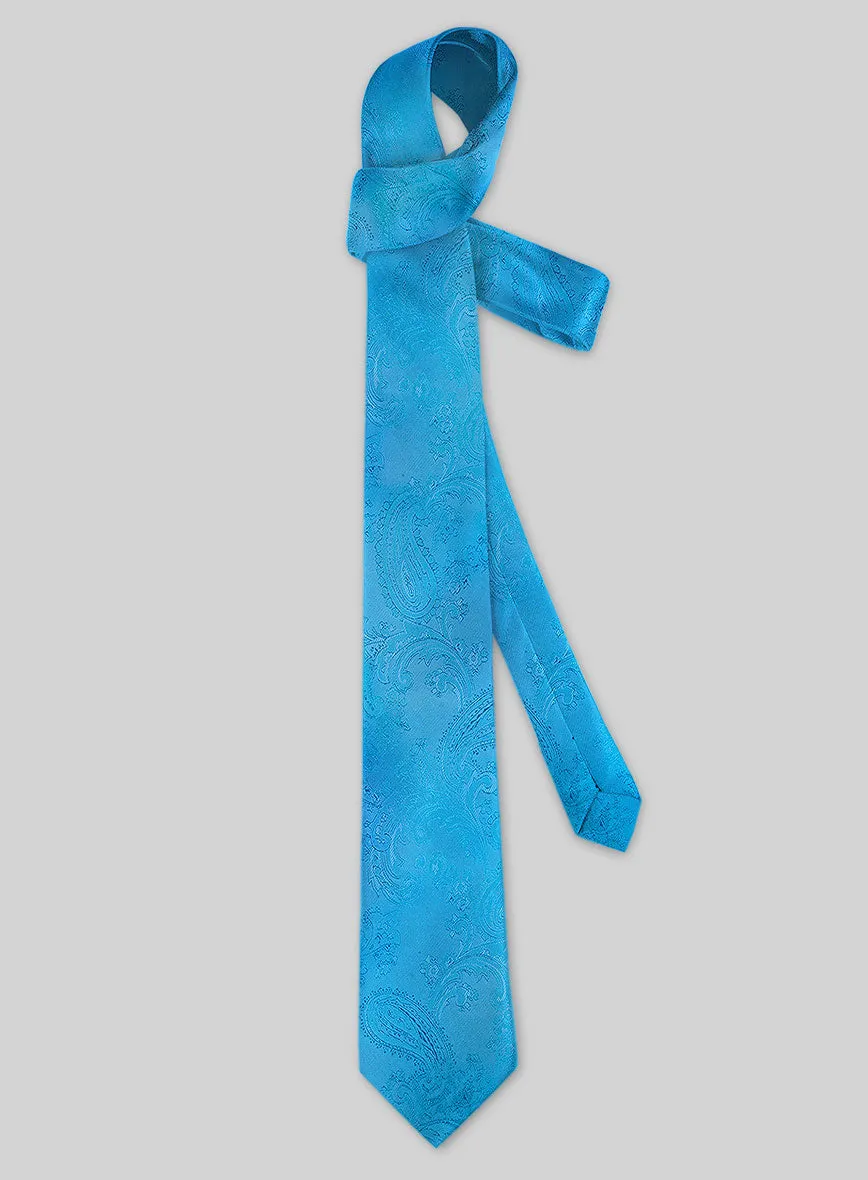 Paisley Cyan Blue Satin Tie