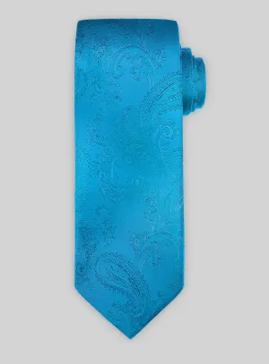 Paisley Cyan Blue Satin Tie