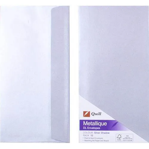 Quill Dl Metallique Envelopes Silver Pack 10