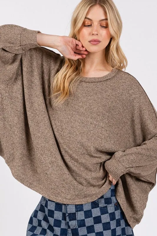 SAGE   FIG Round Neck Batwing Sleeve Oversize Top