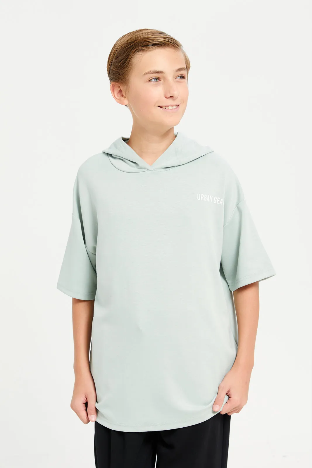 Senior Boys Green Hooded T-Shirt