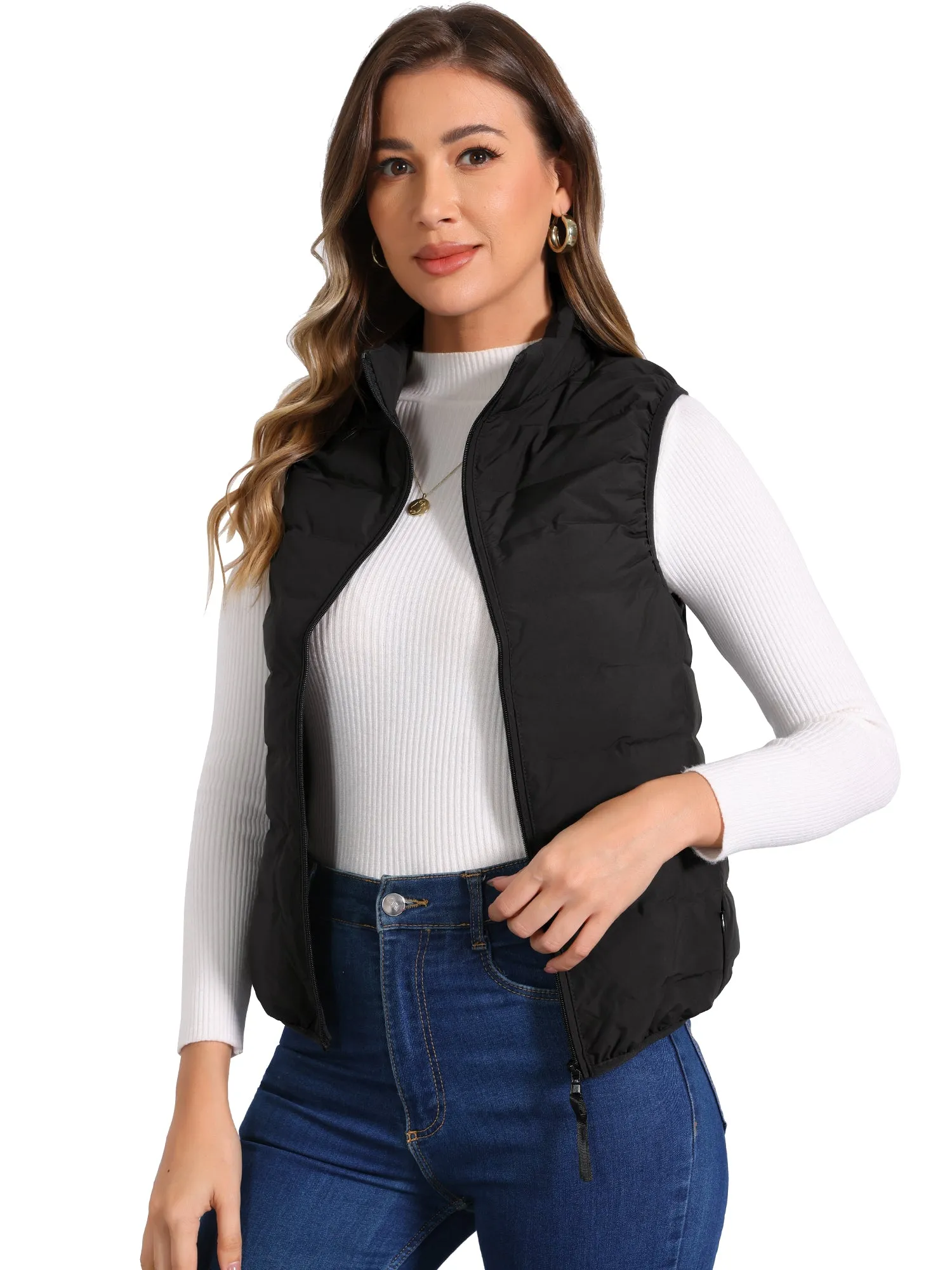 Sleeveless Zip-Up Stand Collar Puffer Vest