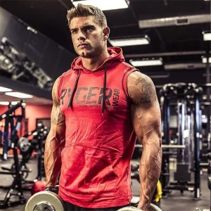 Summer Brand Clothing Bodybuilding Letters Fitness Men Gyms Hooded Tank Top Vest Sportswear Sleeveless Shirt Hoodie Musculation