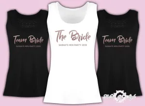 Vest Tank Top Team Bride Hen Do Party Bride Tribe Wedding  Personalised T-shirt Ladies Female Rose Gold