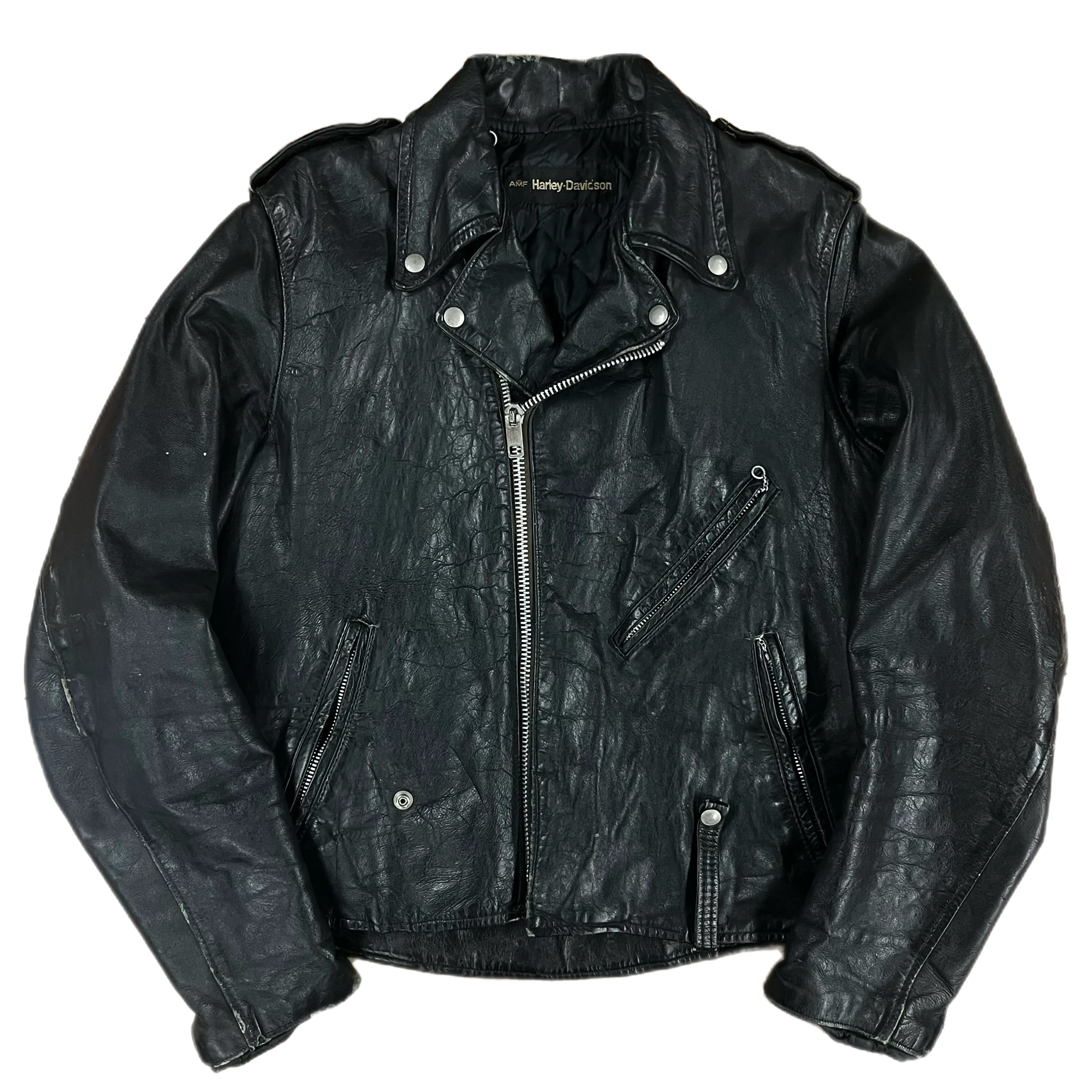 Vintage Harley Davidson "AMF" Heavy Leather Motorcycle Jacket