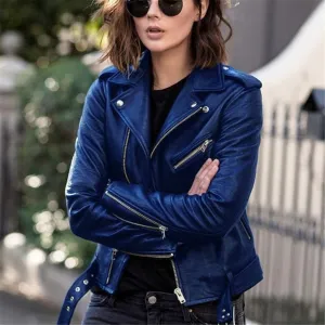 Wenkouban Women Faux Leather Jacket 2022 Fall New Long Sleeve Zipper Fitted Coat Fall Short Jacket Solid Lapel Female Moto Biker Jackets