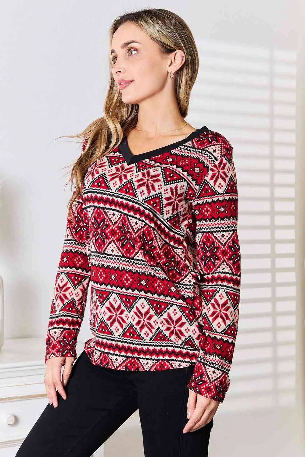 Women's Heimish Full Size Snowflake Print Long Sleeve Top