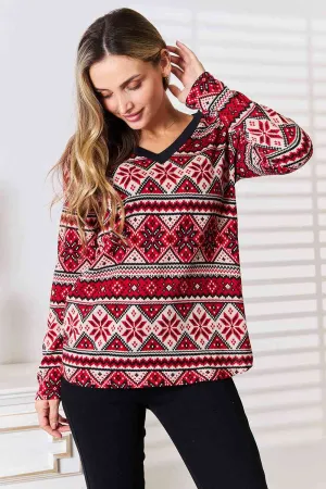 Women's Heimish Full Size Snowflake Print Long Sleeve Top