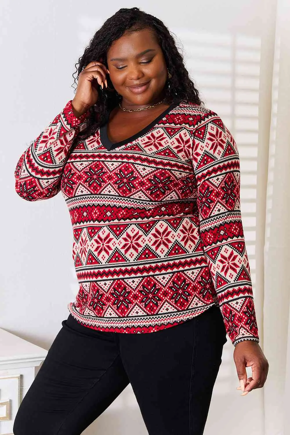 Women's Heimish Full Size Snowflake Print Long Sleeve Top