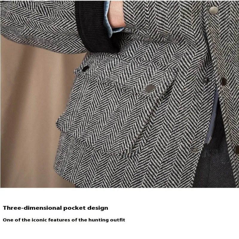 Wool Herringbone Heavy Retro Warm Jacket