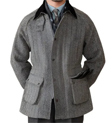 Wool Herringbone Heavy Retro Warm Jacket