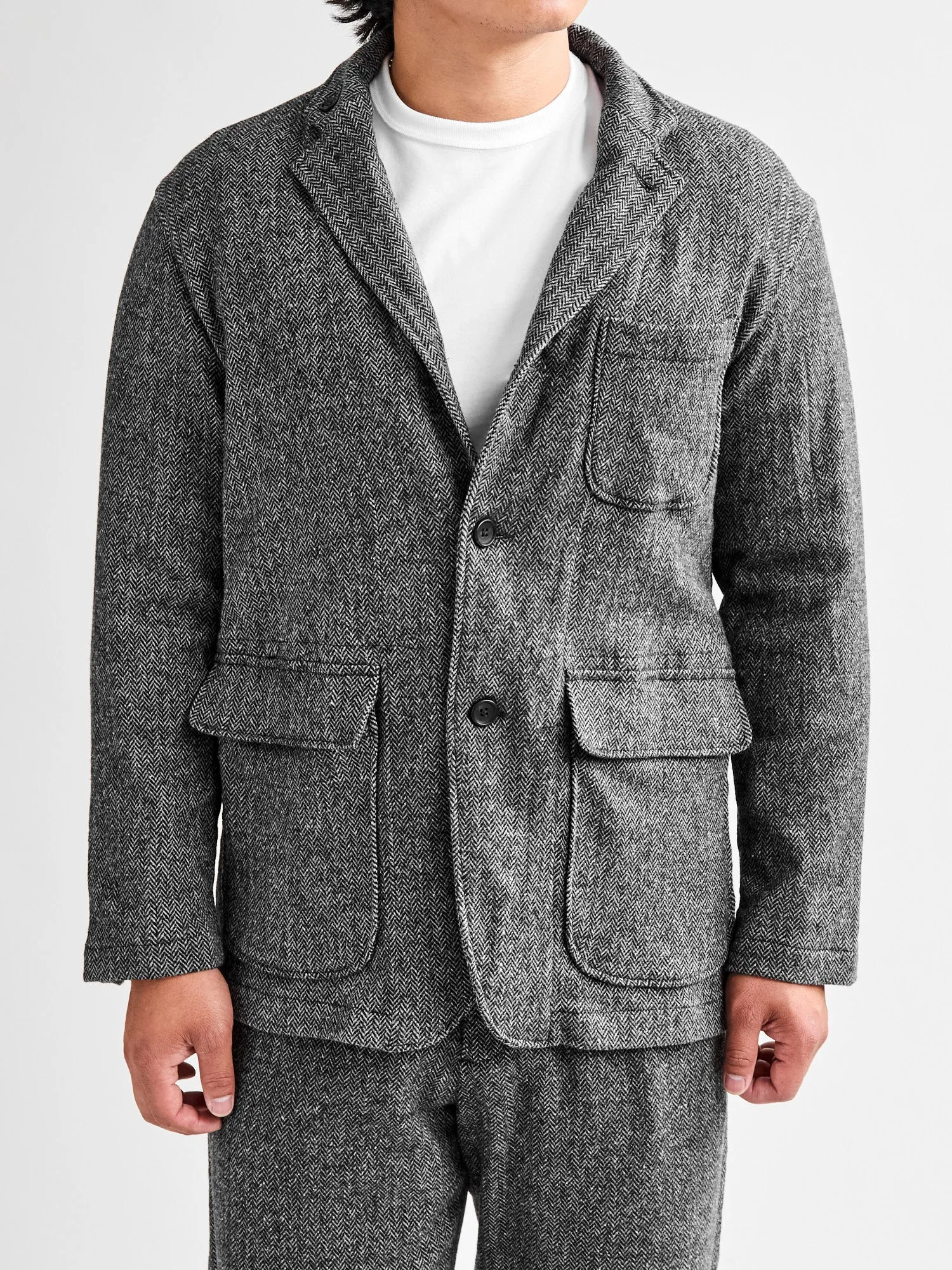 Wool Herringbone Loiter Jacket in Grey